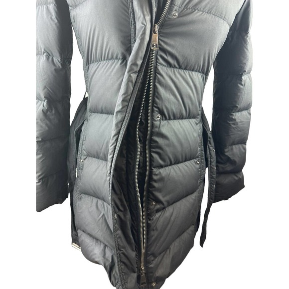 *Flawed Burberry Brit Down Puffer Jacket Coat Belted Hooded Quilted Black Size M - Picture 4 of 16